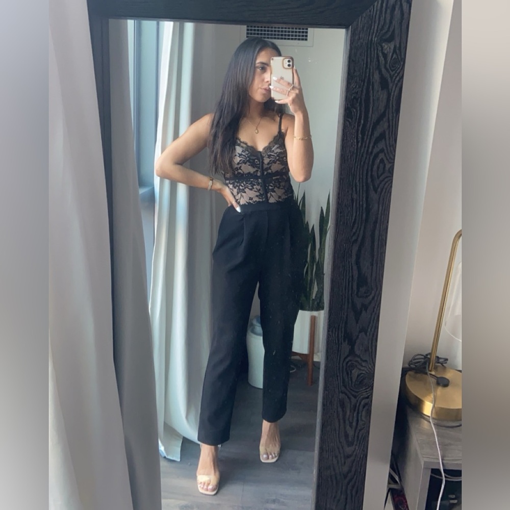Express Black Lace Straight Leg Ankle Jumpsuit